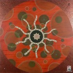 Un virus au microscope sur un fond couleur brique et abstrait